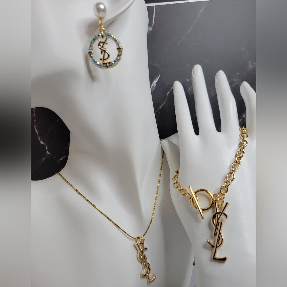 3 Pc. Set YSL zipper Pulls, 18" Necklace, Bracelet, Earings